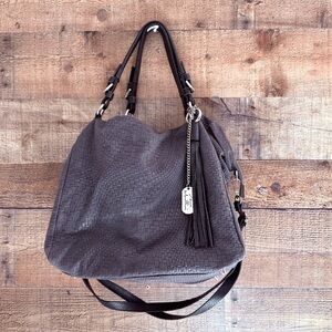 Anna Morellini Solano Leather Gray Woven Tote/Crossbody Bag